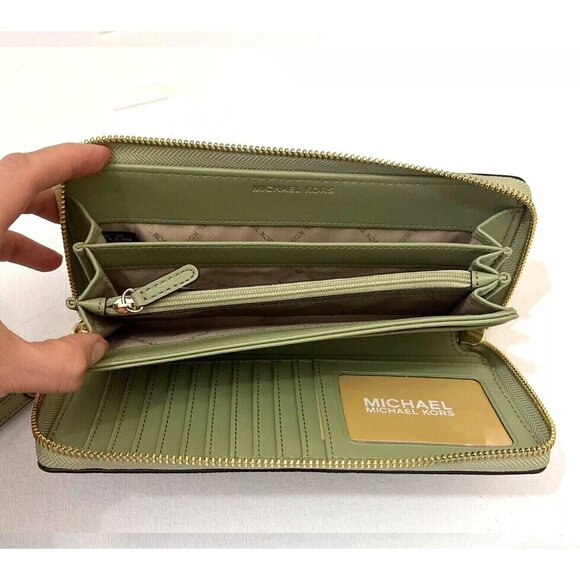 S Michael Kors LG Continental Wallet Brown Army Green Wristlet 35F8GTVT3B NWT F - Picture 2 of 5